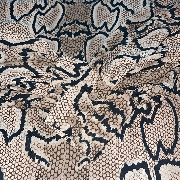 Cabi Sheer Snake Print Long Sleeve Ruffle Open Neck Front size S - Picture 6 of 7